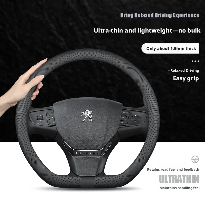 Ultradünner Lenkradbezug aus Nappaleder, geeignet für Peugeot 3008 5008 508 / 508 SW Rifter Traveller Expert Auto Decor