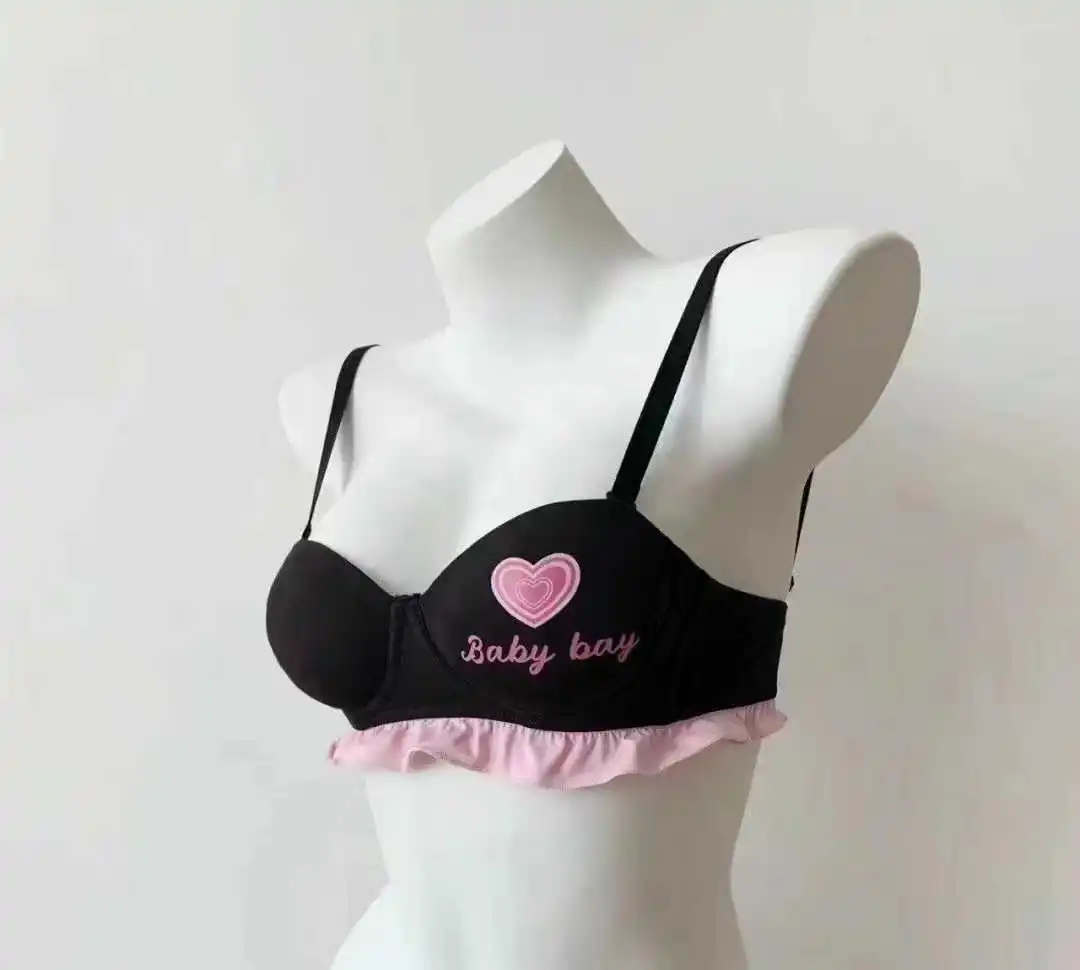 Lolita Inspired Lingerie Set for Small Chest, Wireless Push Up Bralette to Enhance Curves, Sweet Love Star Style Bra& Panty Set