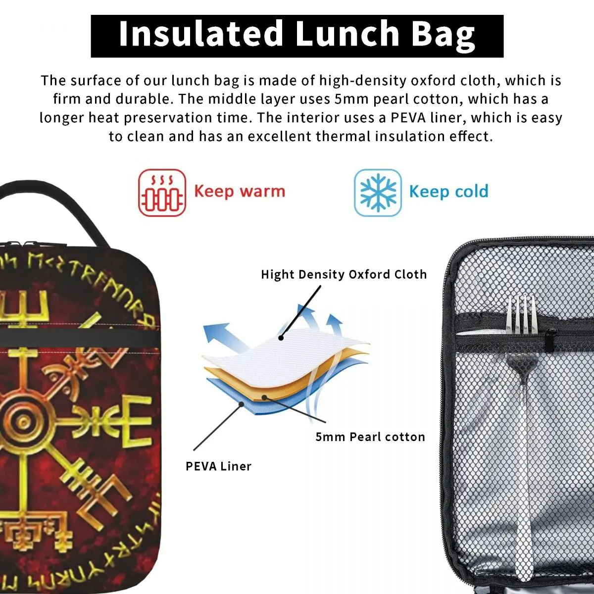 Viking Odin Valknut Runes Insulated Lunch Bag for Women Kids Portable Food Boxes Thermal Lunch Box Tote