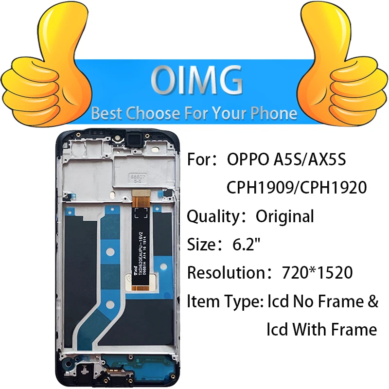 Original For OPPO A5s AX5s LCD Display with Frame Touch Screen Digitizer Assembly Replacement Repair Parts CPH1909 CPH1920