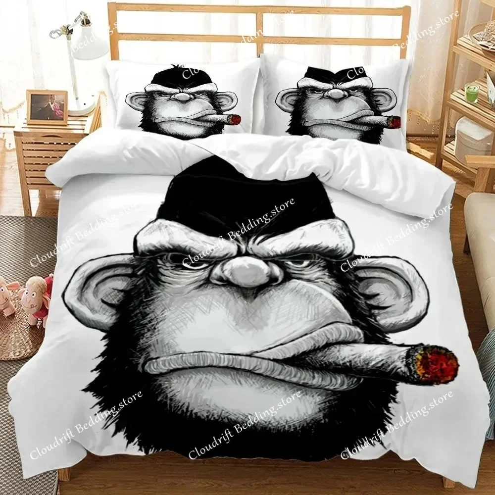 monkey-duvet-cover-gorilla-head-bedding-set-boys-teens-red-hat-comforter-cover-wild-animal-polyester-quilt-cover