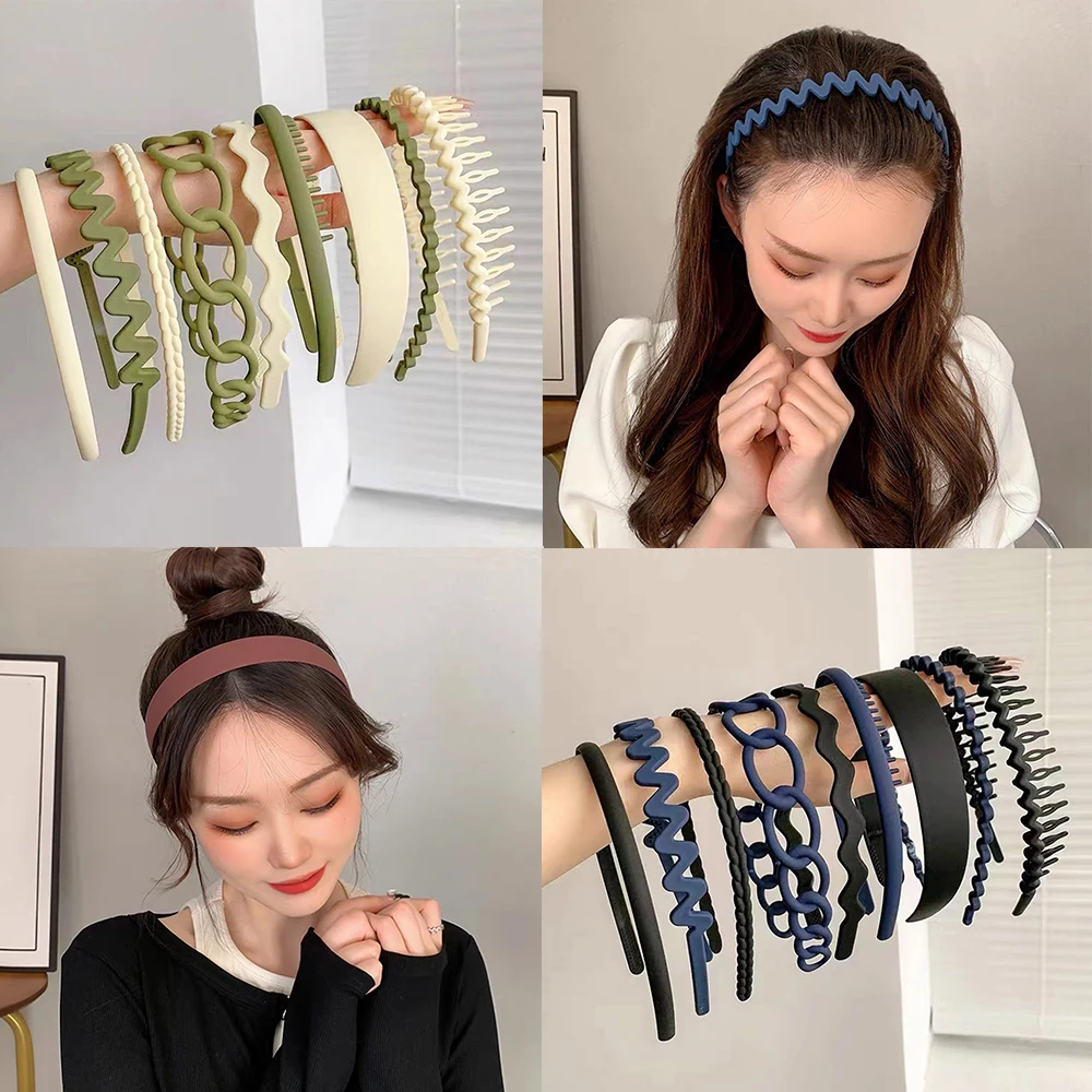 9Pcs Hot Selling Multi-style Combination Wave Resin All-match Scrub Hair Band Headband for Women Girl Hair Accessories Headwear