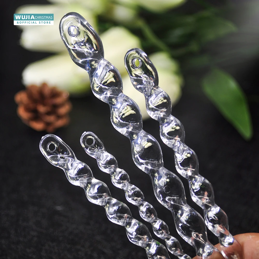 10/12pc Christmas Clear Twisted Simulation Icicle Xmas Tree Hanging Fake Ice Winter Holiday Party New Year Navidad 10/13/15/20cm