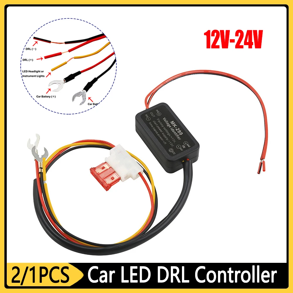 2/1pcs Car LED DRL Controller On/Off Switch Waterproof Auto Daytime Running Light Relay Harness Dimmer Fog Light Controller