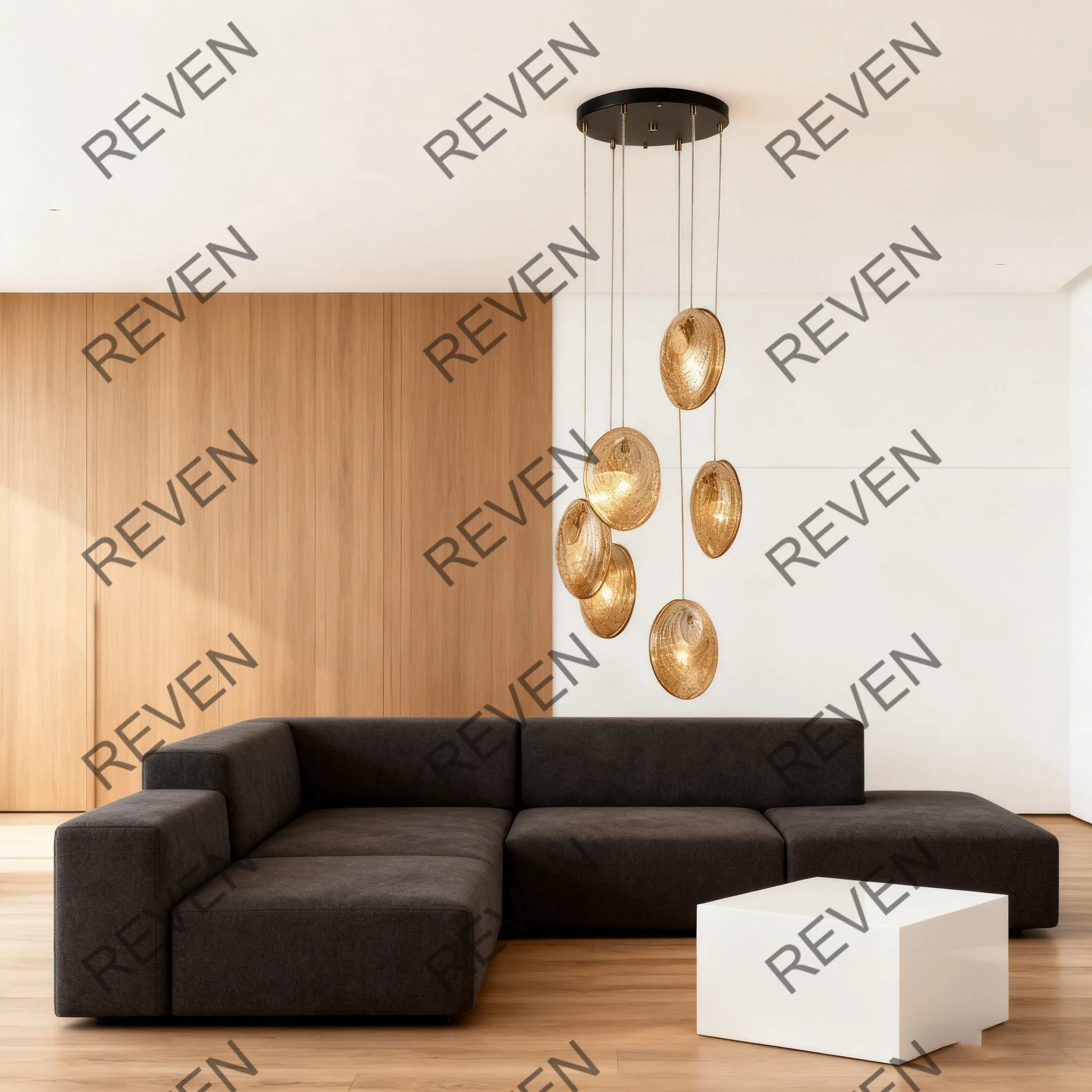 REVEN Lampadario moderno di lusso Lustre Lampada da parete in vetro dorato Lampada a sospensione dimmerabile per soggiorno Hotel Villa Decorazione d'interni