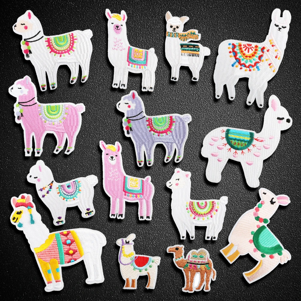 Cute Alpaca Embroidery Patches Cartoon Llama Appliques Colorful Camel Iron Ons Thermo Stickers for Kids Clothing Bags Decal ﻿