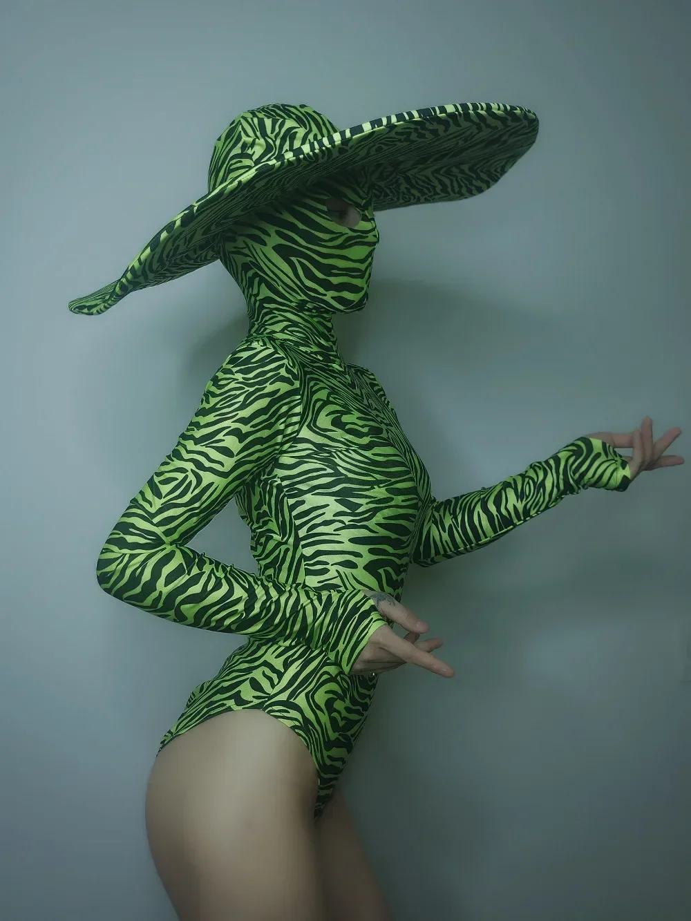 

Women Zebra Pattern Stretch Skinny Bodysuit Dance Team Jazz DJ Outfit Bar Nightclub DS Bodycon Ballroom Costume