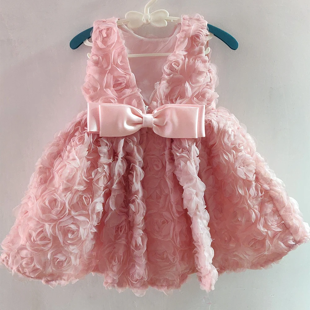 2025 Elegant Baby Dress Flower Girl Pink Dresses For Weddings Kid Luxury Evening Party Ceremony Clothes Infant Children Vestidos