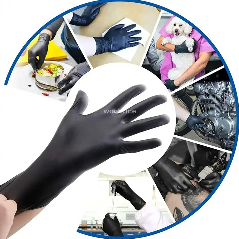 Gants sans latex imperméables et durables, adaptés à la cuisine, au traitement des aliments, au salon de beauté, à la famille, au poulet noir, 100 pièces