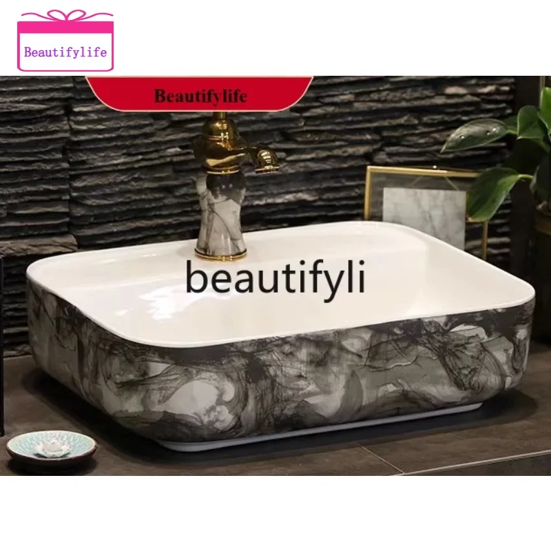 YL Art stage wash basin ceramic bathroom wash face ink oval balcony wash basin