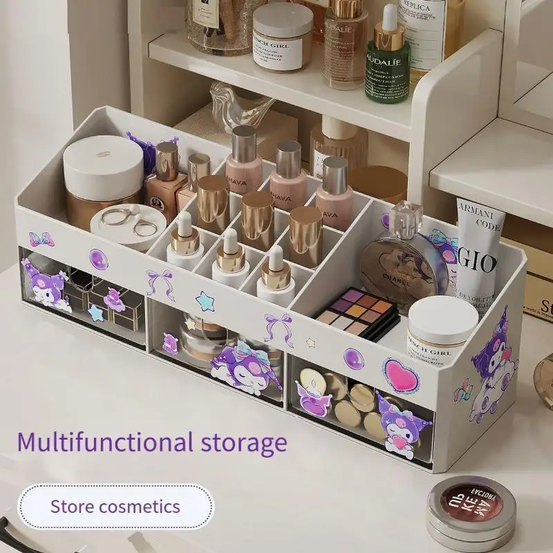 Sanrio Kuromi Cartoon Multifunction Pen Holder Cute Partition with Drawer Desktop Student Stationery Large Capacity Storage Rack