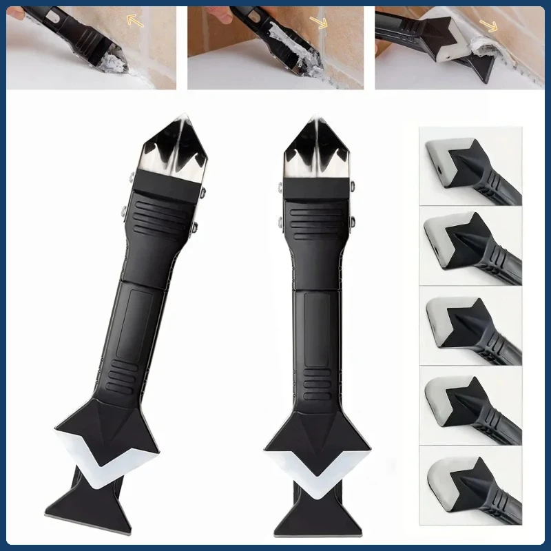 Alat Sekop Logam 5 in 1 Baru: Spatula Silikon, Penghilang Dempul, Penghilang Serpihan, Pemoles Sealant & Pengikis Sudut