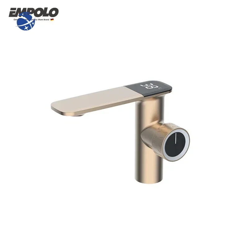 

Empolo bathroom colored faucet digital golden champagne brass wash basin hotel faucet with temperature tap temperature display