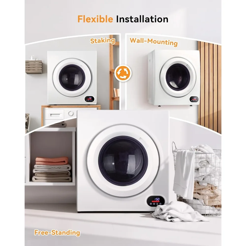 14.4 LBS Portable Compact Dryer 1400w 2.65 Cu.Ft Clothes Drying Machine with Exhaust Hose Stainless Steel