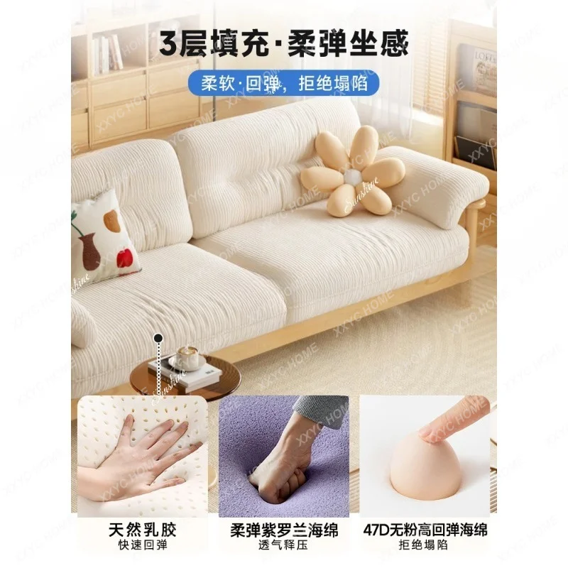XXJapanese log style solid wood sofa living room small apartment cotton and linen fabric