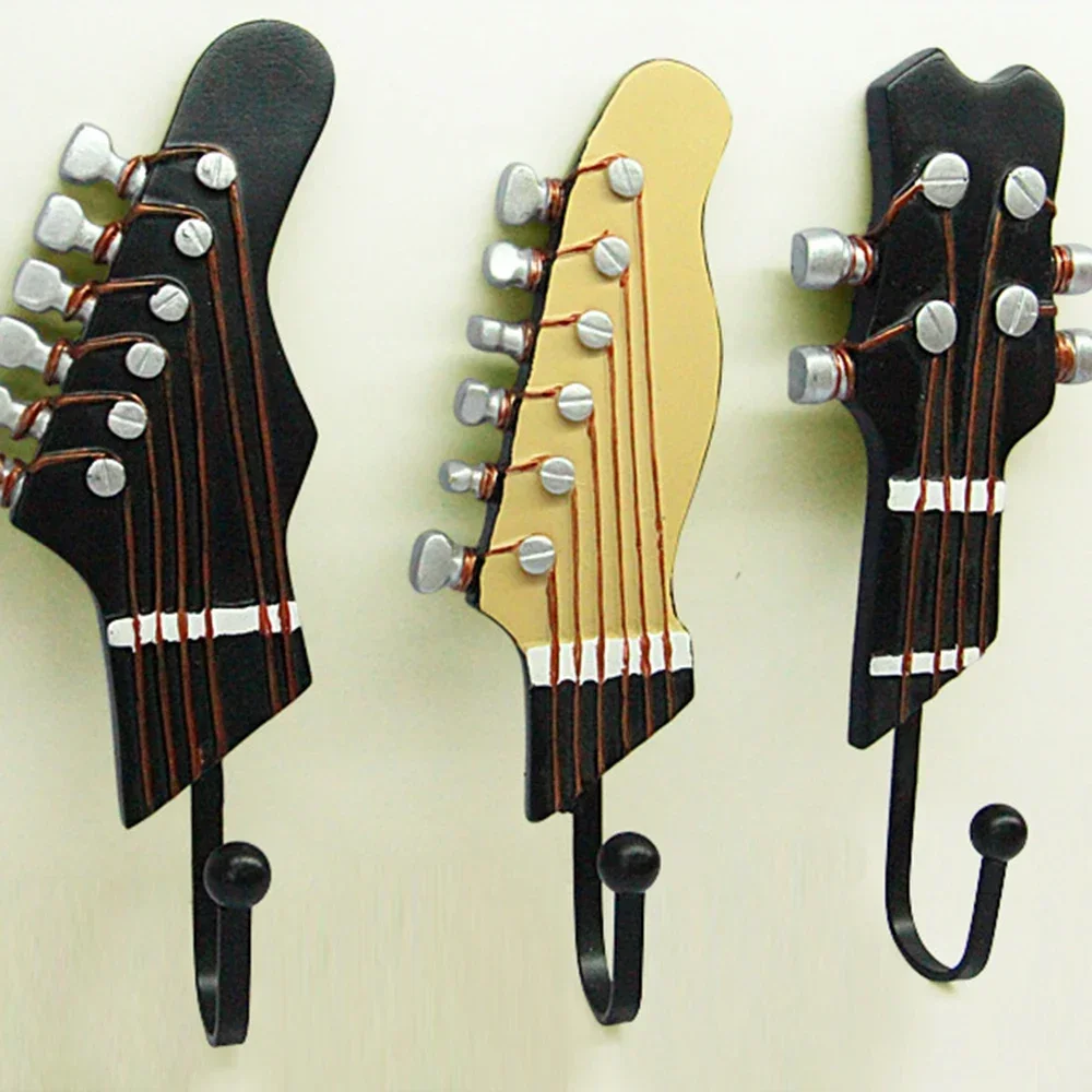 

Retro 3PCS Guitar Heads Hooks Music Home Resin Clothes Hat Hanger Movie Wall Mounted Hook for Home Decoration