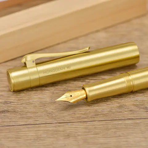 Hongdian M2 Brass Fountain Pen EF/F/M/Long Knife Nib Short Pocket Portable Writing Pen with Converter