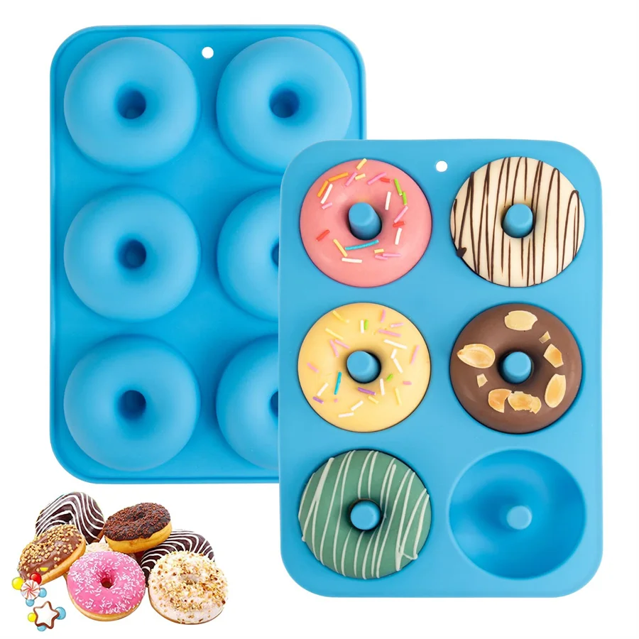 Heat Resistant Silicone Donut Mold for 6 Doughnuts Food Grade Silicone Bagels Pan for Baking Non Stick Mini Cupcake Mould