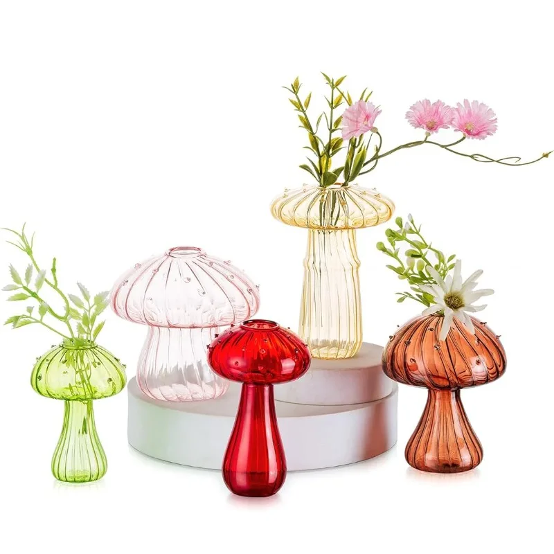 5Pcs Glasseam Mushroom Flower Vase Aromatherapy Bottle Creative Home Hydroponic Flower for Hydroponics Plant Pot Room Decor