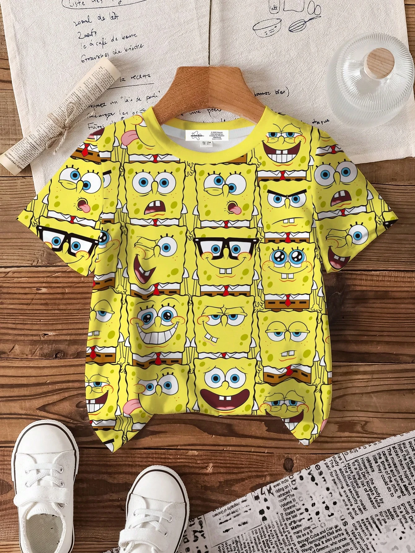 S-SpongeB-Bob SquarePants Printed Children's T-shirt Manga Printed Round Neck Short Sleeve , Summer Use, Multiple Sizes, Soft