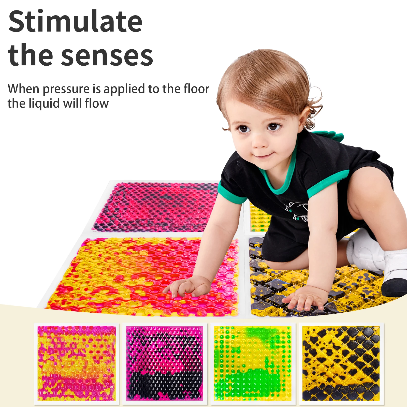 Surfloor 4PCS Interactive Sensory Liquid Floor Tiles for Kids Stepping Pads Playrooms Classrooms - Sensory Play Mat