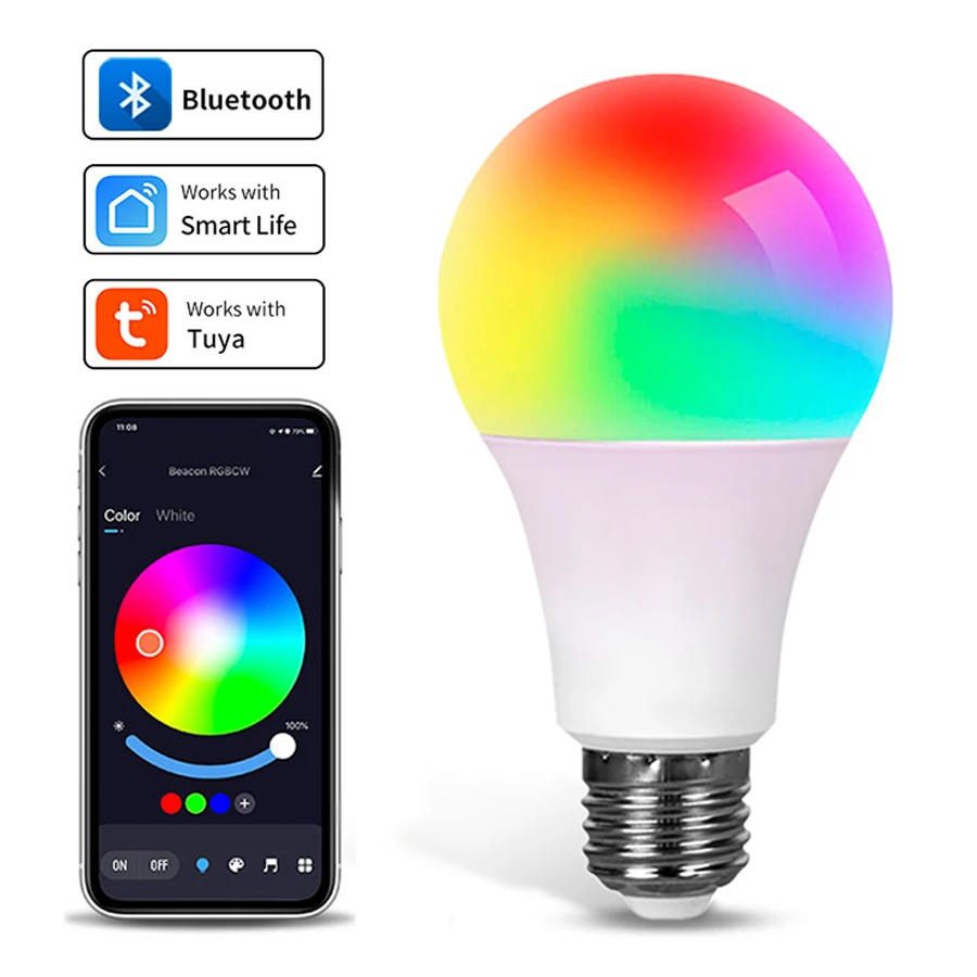 AC85-265V 15W E27 Bluetooth Smart Bulb Tuya Smart Life App Control Dimmable Music Sync Timing Function Party Bedroom Decor