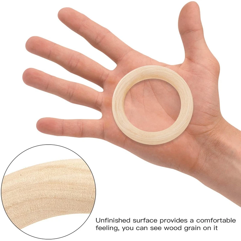 30 Pcs Natural Wood Rings 60mm Unfinished Macrame Wooden Ring Wood Circles for DIY Craft Ring Pendant Jewelry Making