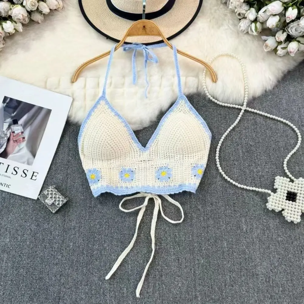 

Sexy Daisy Short Tank Top Summer Beach Tassel Women Underwear Hollow Out Halter Top