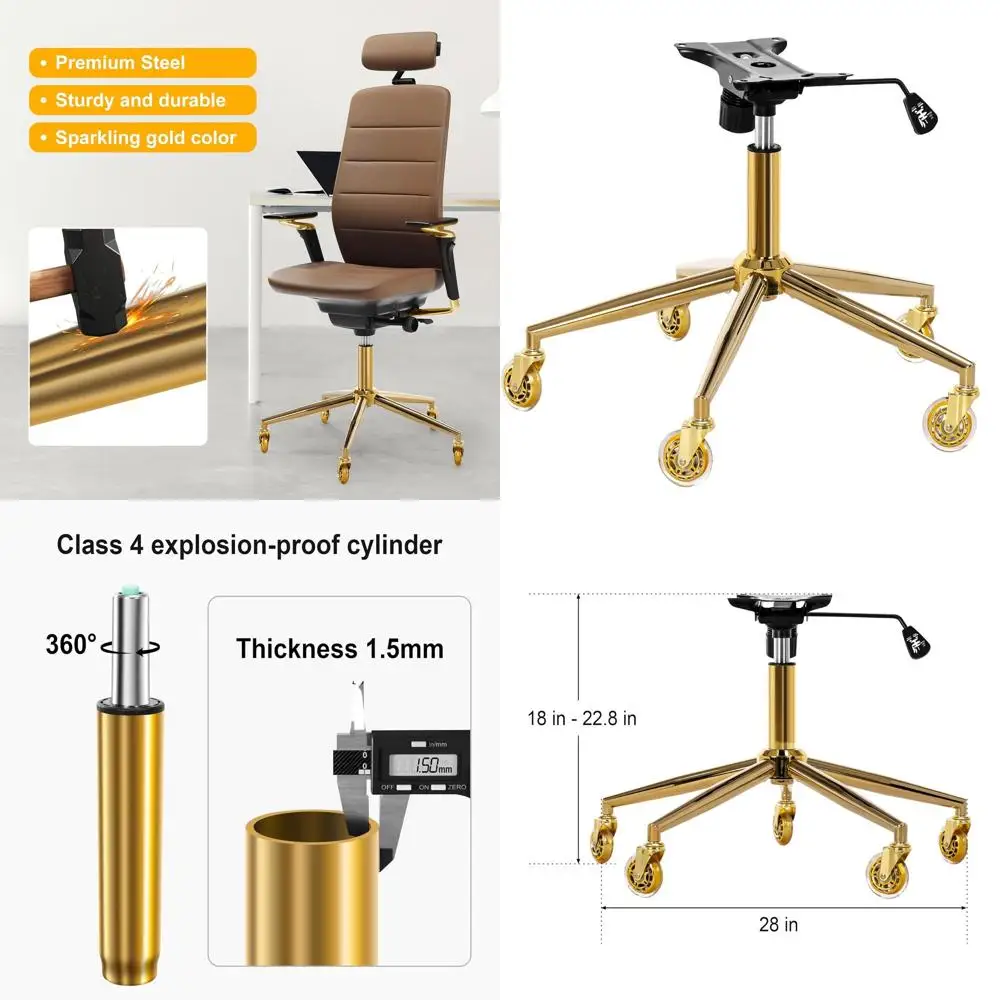 مجموعة استبدال قاعدة معدنية لكرسي ألعاب المكتب المنزلي مع أسطوانة حامل اللوحة السفلية، 5 عجلات مطاطية #1