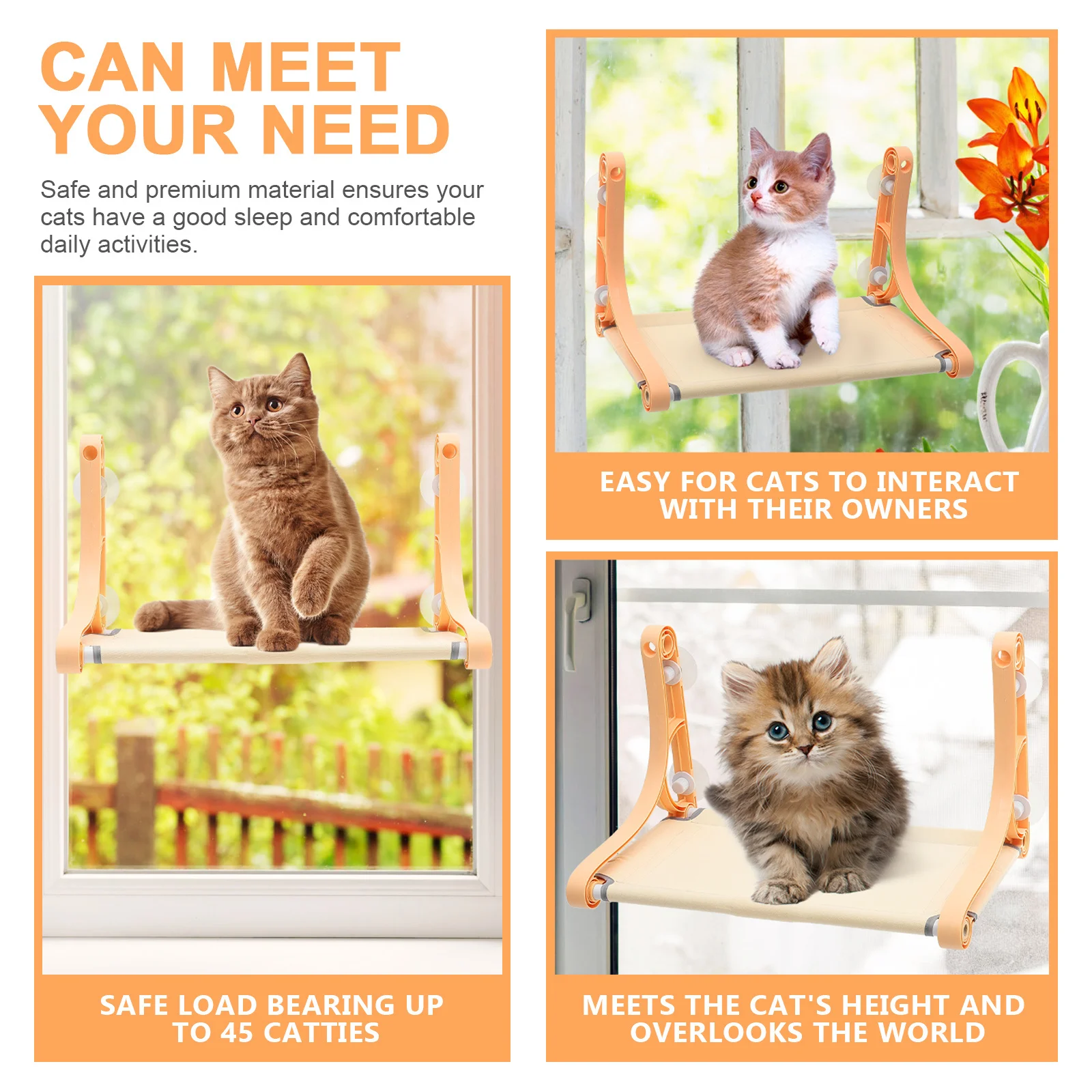 

Cat Window Hammock Suction Cup Hanging Bed Portable Detachable Breathable Material Cat Perch Resting Stand Pet Supply