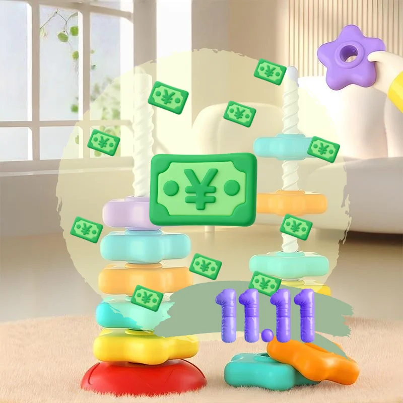1 Set Baby Stacking Puzzle Toys Montessori Rotating Rainbow Tower Safety And Environmental Protection Colored Children's Toy
