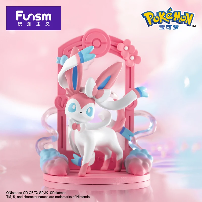 Anime Pokemon Funismo Original aventura Eevee traje familiar caja ciega Jolteon Sylveon colección de figuras de acción modelo niños juguete para regalo