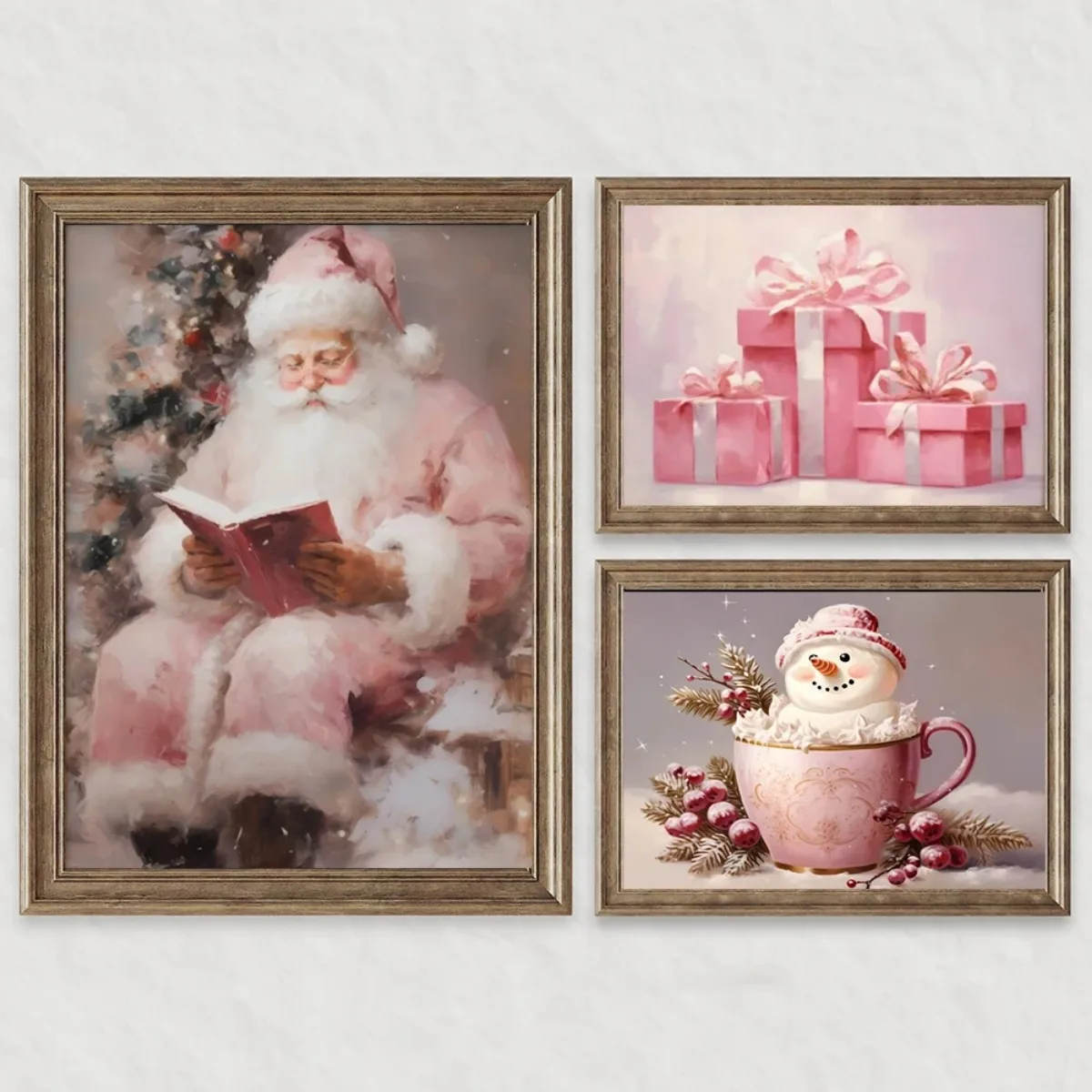 خمر الوردي عيد الميلاد المشارك اللوحة الوردي الزنجبيل منزل الرنة سانتا الرسم على لوحات القماش الجدارية طباعة غرفة المعيشة ديكور المنزل هدية