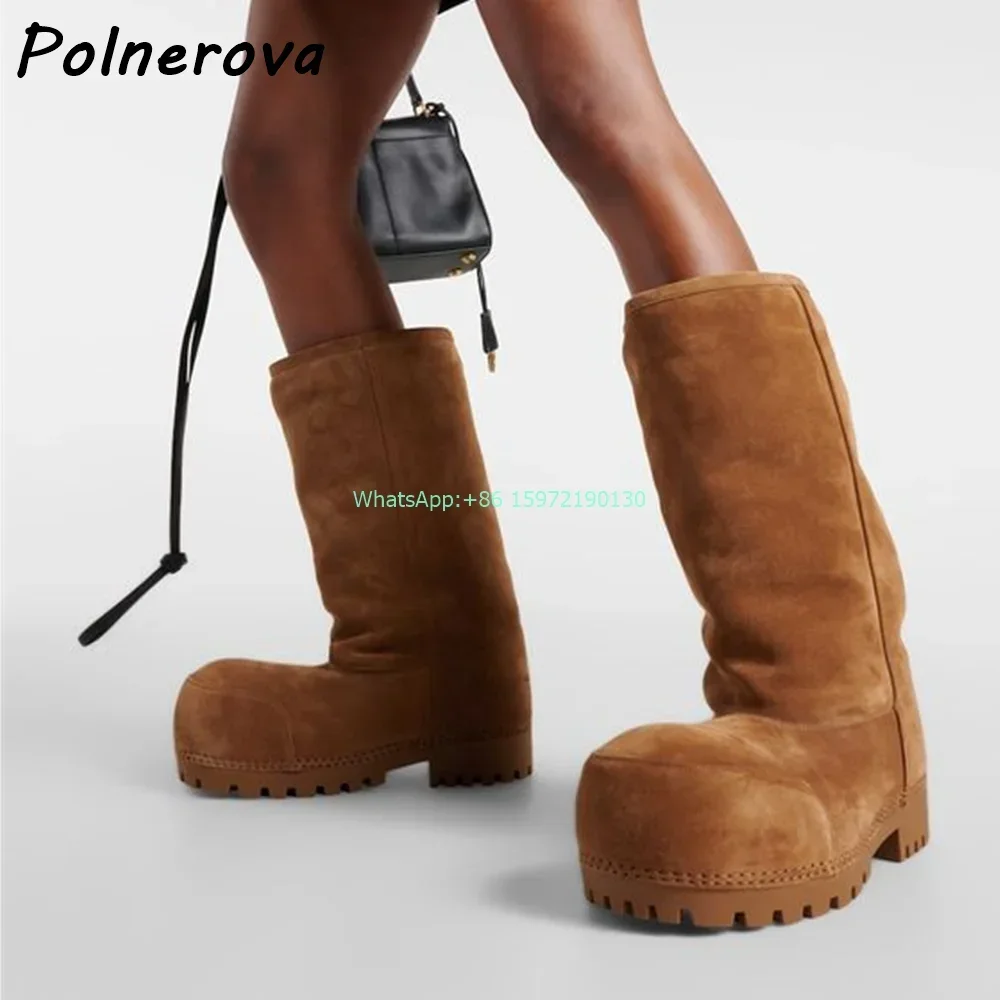 

Soft Fur Solid Snow Boots Round Toe Thick Soled Sewing Slip On Knee High Boots Concise Street Style Winter Warm Shoes 2025