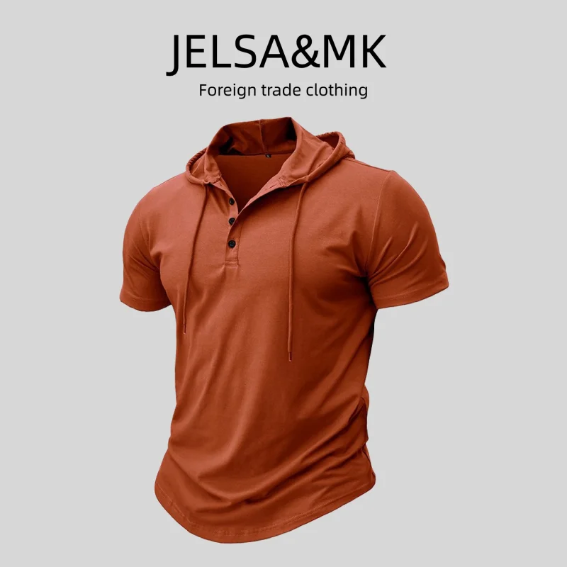 

JELSA&MK Men's Sport Fitn ort Sve Hoodie T-irt New Summer Collection American Henry irt Casual Ethnic Wear
