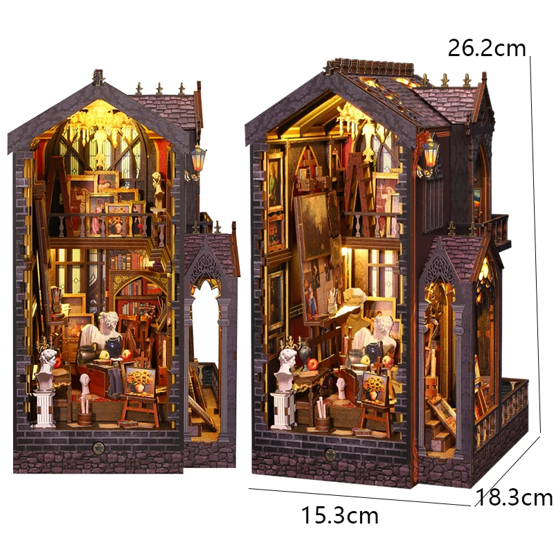 Miniature Doll House DIY Book Nook Wooden 3D Puzzles Assembly Building Model Bookshelf Bookend Wooden Toy Adults Gifts Dollhouse