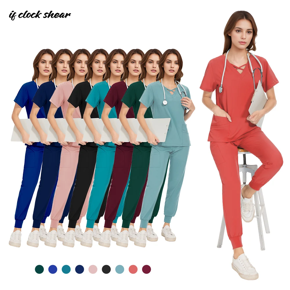 uniformes-de-spa-de-manga-curta-trajes-de-medico-beleza-e-saude-roupas-de-trabalho-de-enfermagem-tops-calcas-conjunto-de-bolsos-roupas-de-trabalho-de-farmaceutico