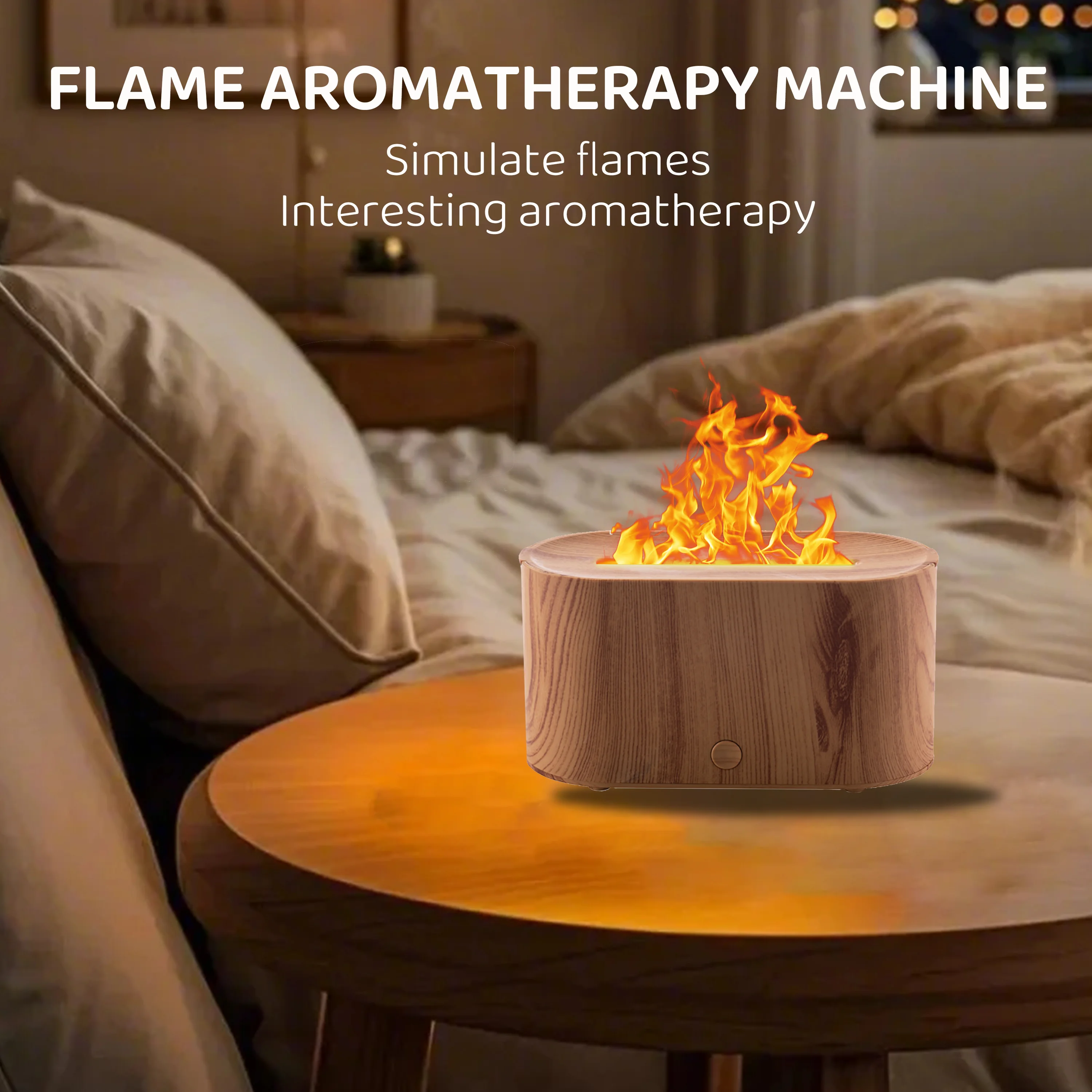 Flame Wood Grain Aroma Diffuser Humidifier Color Light USB Powered For Home Desk Decoration Gifts