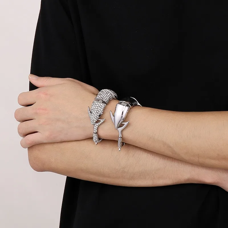KALEN Chunky Polished Dolphin Bracelet Men Special Stainless Steel Stone Animal Shark Accessory Personalized Thick Trend Jewelry