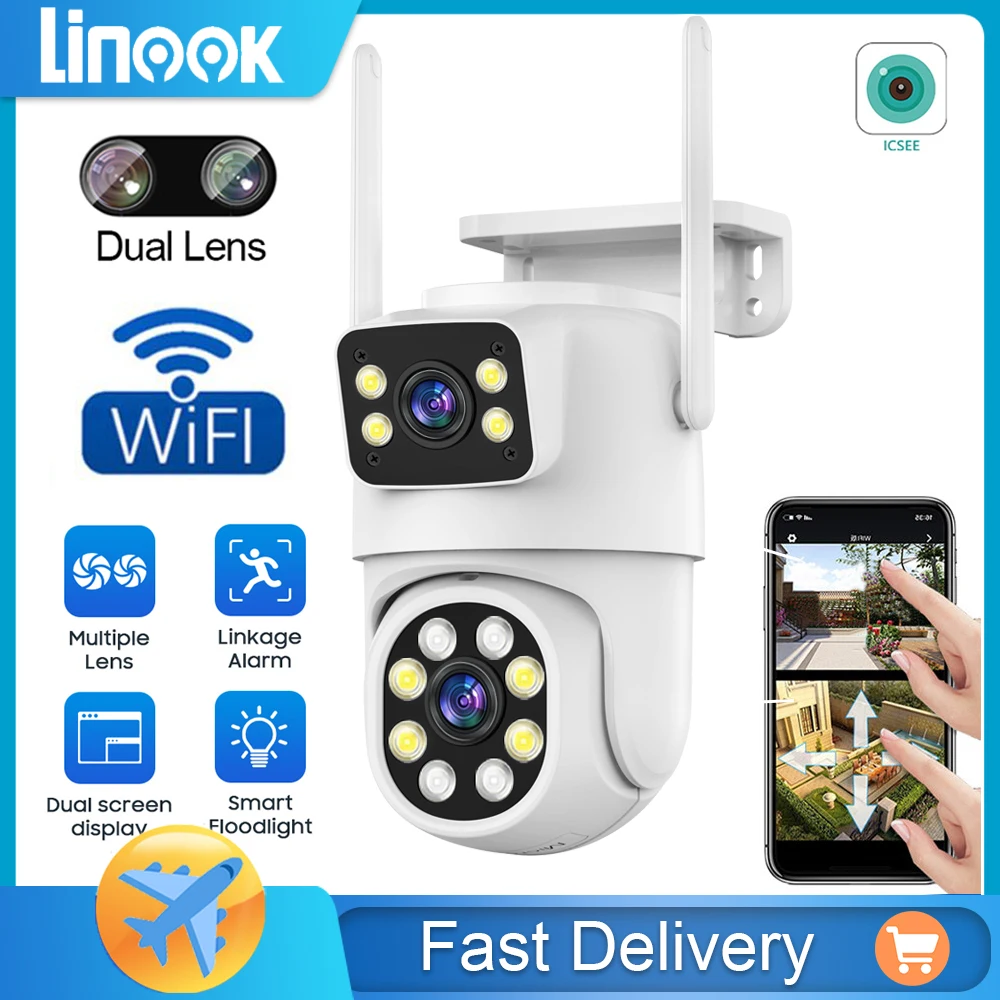 

LinooK 8MP, dual lens, cctv camera, wifi wireless outdoor IP security monitoring camera, wifi closed circuit television security