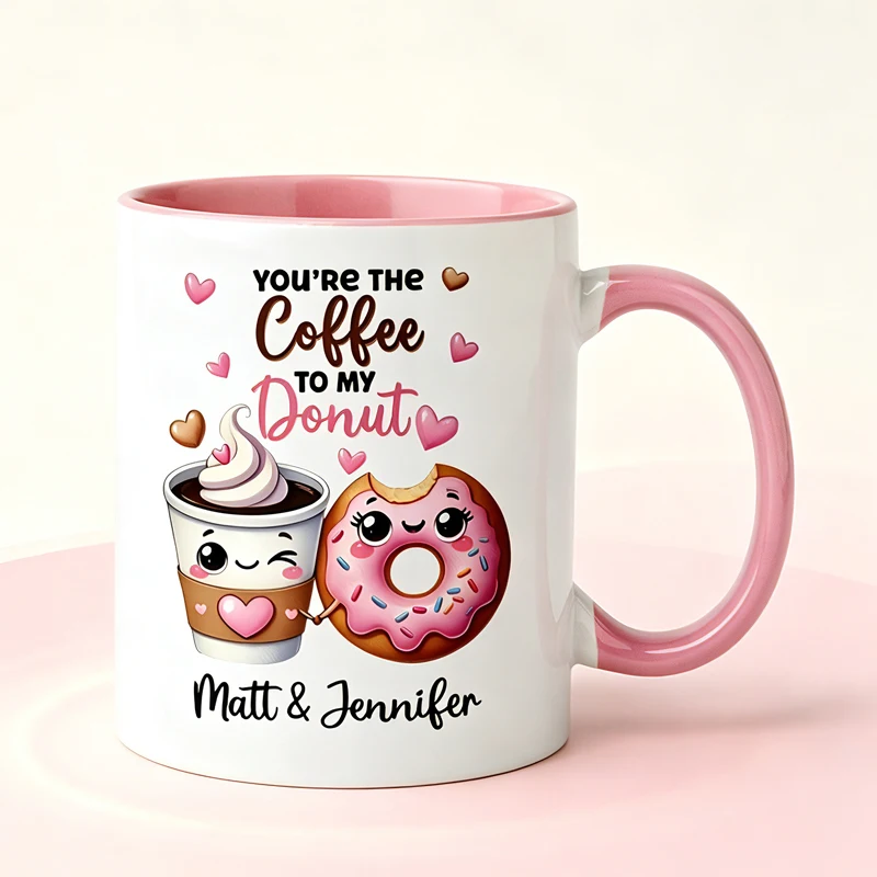 You’re My Donut, I’m Your Coffee — Personalized Couple’s Mug; A Romantic Gift for Coffee & Donut Lovers; Customizable with Names
