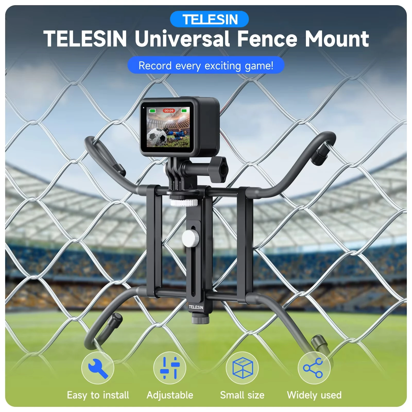 TELESIN Universal Smartphone Fence Moun for GoPro Hero 13 12 11 10 9 8 Insta360 DJI  Action 5 4 3 Foldable Magic Arm Net Stand