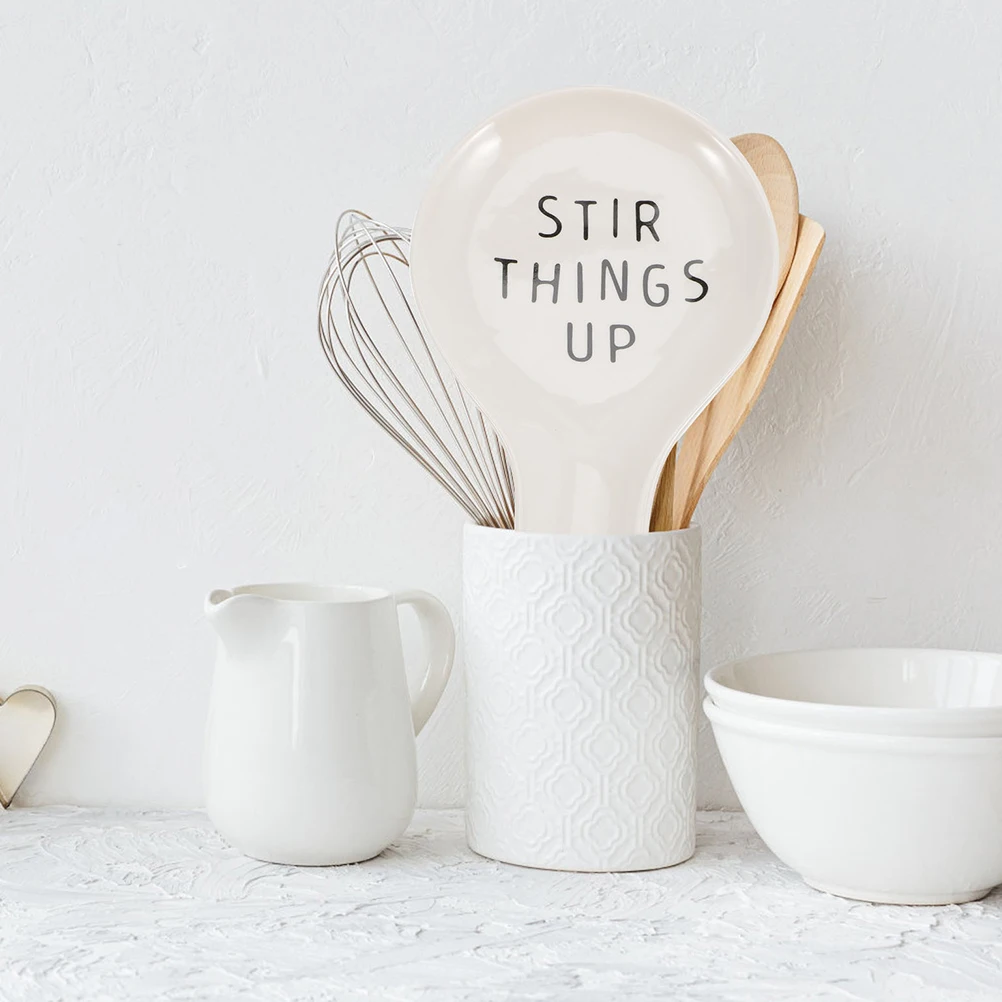 

2Pcs White Ceramic Spoon Rest for Kitchen Countertop Utensil Holder Nonslip Design Cooking Spatula Organizer Spoon Holder