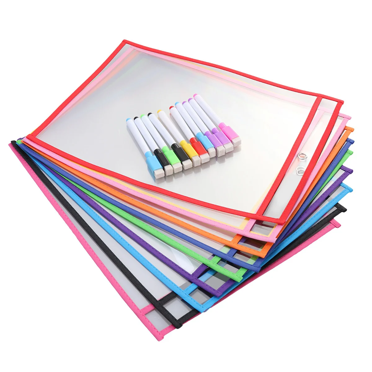 10 Sets School Accessory Transparent PVC Sewing Bag Dry Erase Pocket Teaching Supply