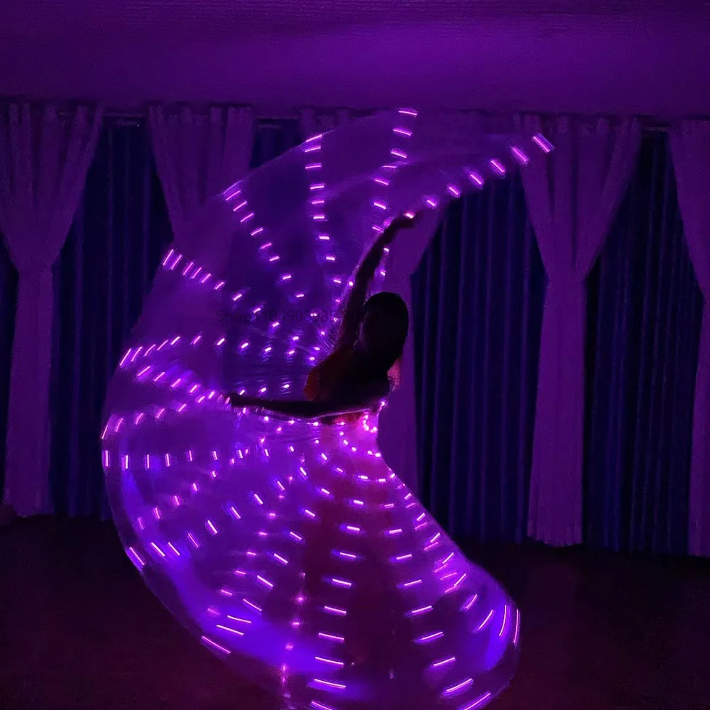 

Light Up Led Isis Wings Belly Dance Costume Women Glow Butterfly Wing With Telescopic Sticks Carnival Halloween Party Props Wear