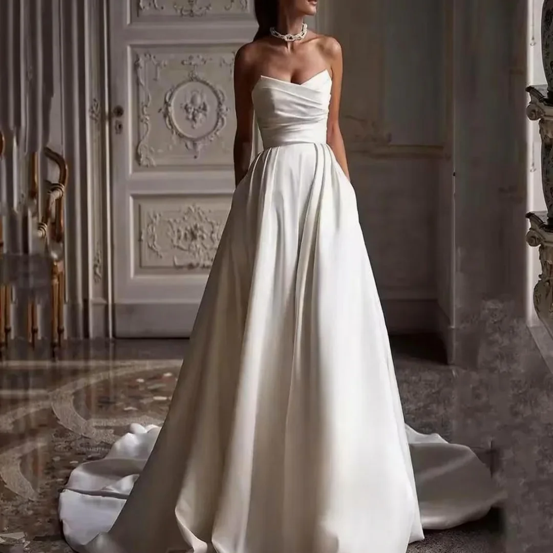Aangepaste eenvoudige A-lijn trouwjurk voor vrouwen Sweetheart plooien bruidsjurken bruid feest