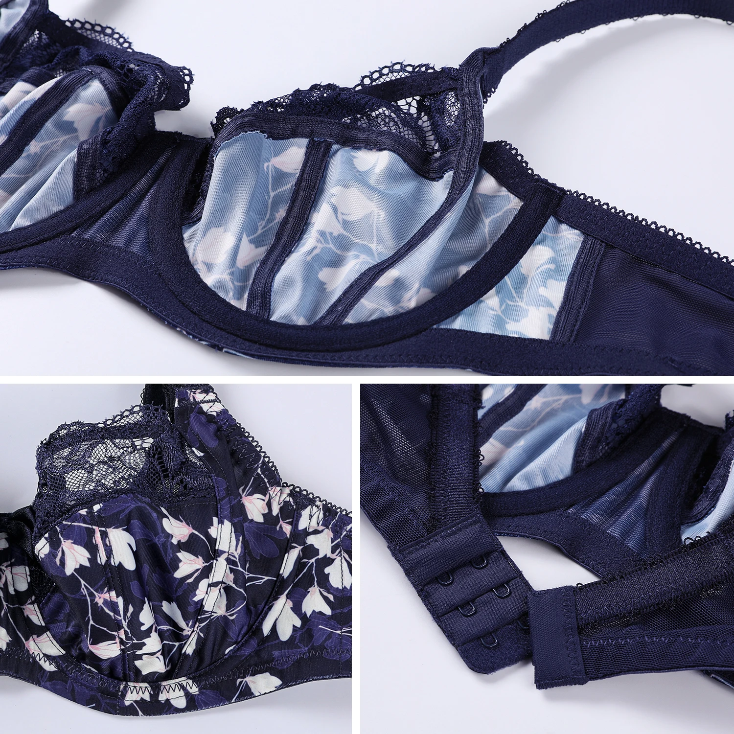 Reggiseno a balconcino taglie forti da donna reggiseno Push Up in pizzo floreale a copertura totale con ferretto intimo Non imbottito Full Cup