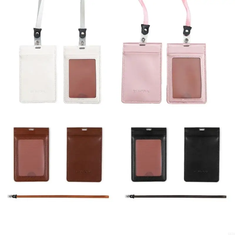 Card Holder Magnetic Card Holder with Neck Lanyard PU Leather Business Card Holder Badge Holder for Exhibition Office