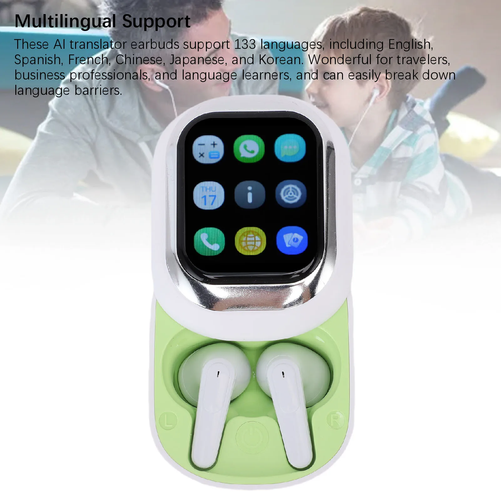 سماعات أذن للترجمة 133 لغة، سماعات أذن مريحة 3 في 1، مترجم في الوقت الحقيقي للسفر التجاري