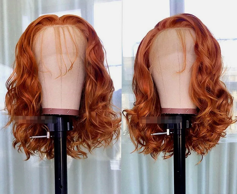 Lace Front Curly Ginger Orange Wigs Short Bob Deep Wave Synthetic Wigs USA